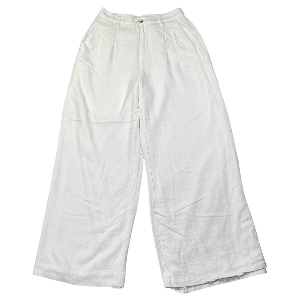 VICI White Linen Wide Leg Pants Small Viscose Blend Pleated High Rise Coastal S